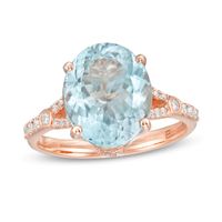 EFFY™ Collection Oval Aquamarine and 0.19 CT. T.W. Diamond Split Shank Ring in 14K Rose Gold|Peoples Jewellers