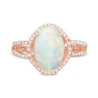 EFFY™ Collection Oval Opal and 0.33 CT. T.W. Diamond Frame Interlocking Loop Shank Ring in 14K Rose Gold|Peoples Jewellers