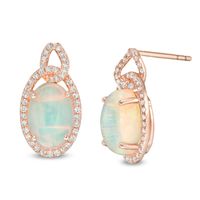 EFFY™ Collection Oval Opal and 0.30 CT. T.W. Diamond Frame Interlocking Drop Earrings in 14K Rose Gold|Peoples Jewellers