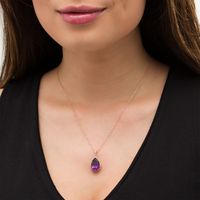 EFFY™ Collection Pear-Shaped Amethyst and 0.29 CT. T.W. Diamond Scallop Frame Pendant in 14K Rose Gold|Peoples Jewellers