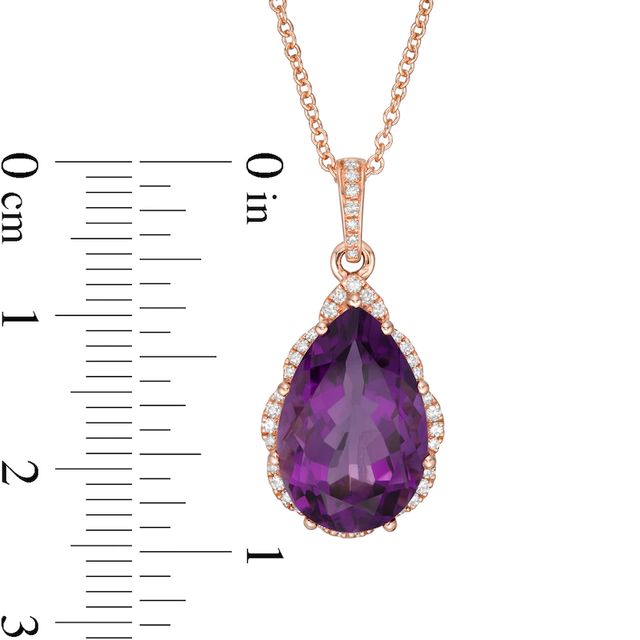 EFFY™ Collection Pear-Shaped Amethyst and 0.29 CT. T.W. Diamond Scallop Frame Pendant in 14K Rose Gold|Peoples Jewellers