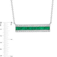 EFFY™ Collection Princess-Cut Emerald and 0.12 CT. T.W. Diamond Triple Row Bar Necklace in 14K White Gold|Peoples Jewellers