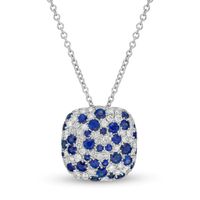 EFFY™ Collection Blue Sapphire and 0.38 CT. T.W. Diamond Cushion Cluster Pendant in 14K White Gold|Peoples Jewellers