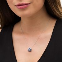 EFFY™ Collection Blue Sapphire and 0.38 CT. T.W. Diamond Cushion Cluster Pendant in 14K White Gold|Peoples Jewellers