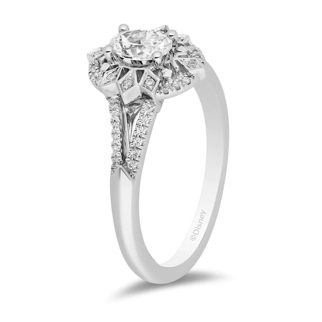 Enchanted Disney Elsa 0.57 CT. T.W. Oval Diamond Snowflake Frame Engagement Ring in 14K White Gold|Peoples Jewellers