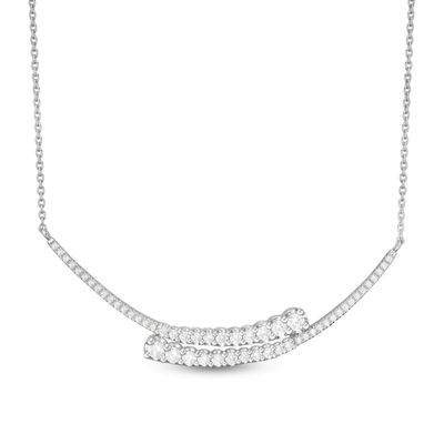 Marilyn Monroe™ Collection 0.95 CT. T.W. Journey Diamond Bypass Double Curved Line Necklace in 10K White Gold - 15.5"|Peoples Jewellers