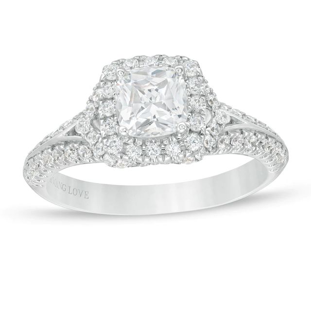 Vera Wang Love Collection 1.23 CT. T.W. Cushion-Cut Diamond Frame Engagement Ring in 14K White Gold|Peoples Jewellers