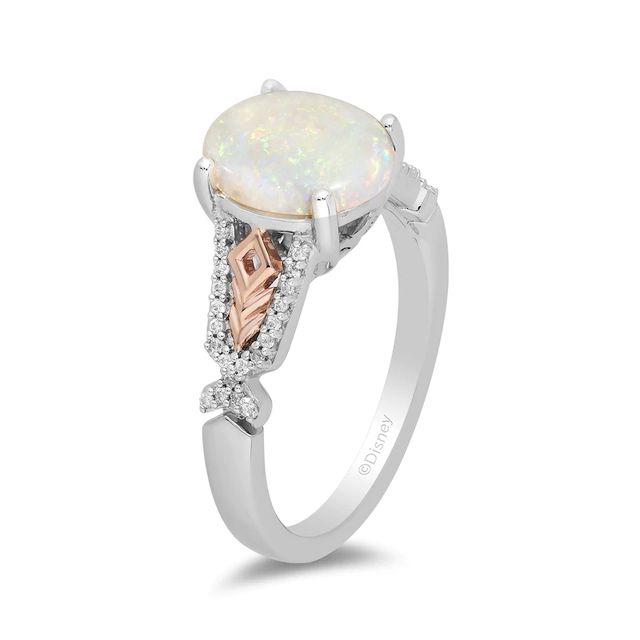 Enchanted Disney Elsa Oval Opal and 0.085 CT. T.W. Diamond Ring in Sterling Silver and 10K Rose Gold|Peoples Jewellers
