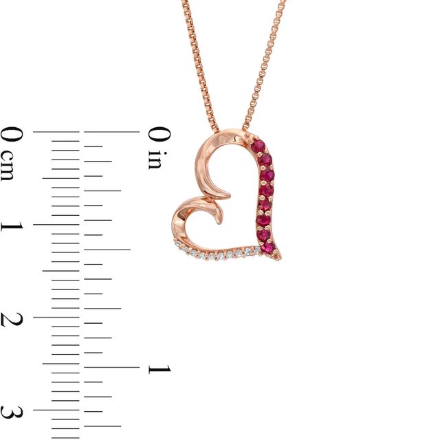 Ruby and Diamond Accent Tilted Loop Heart Outline Pendant in 10K Rose Gold|Peoples Jewellers