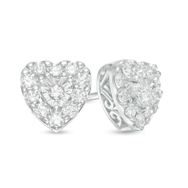 0.51 CT. T.W. Diamond Heart Stud Earrings in Sterling Silver|Peoples Jewellers