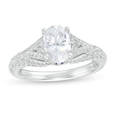 Vera Wang Love Collection 1.45 CT. T.W. Certified Oval Diamond Engagement Ring in 14K White Gold (I/SI2)|Peoples Jewellers