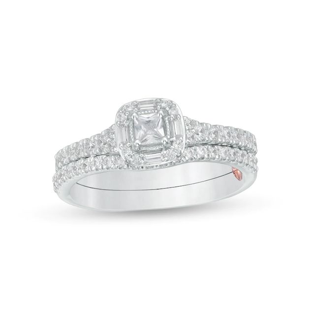 Perfect Fit 0.60 CT. T.W. Princess-Cut Diamond Frame Vintage-Style Bridal Set in 10K White Gold|Peoples Jewellers