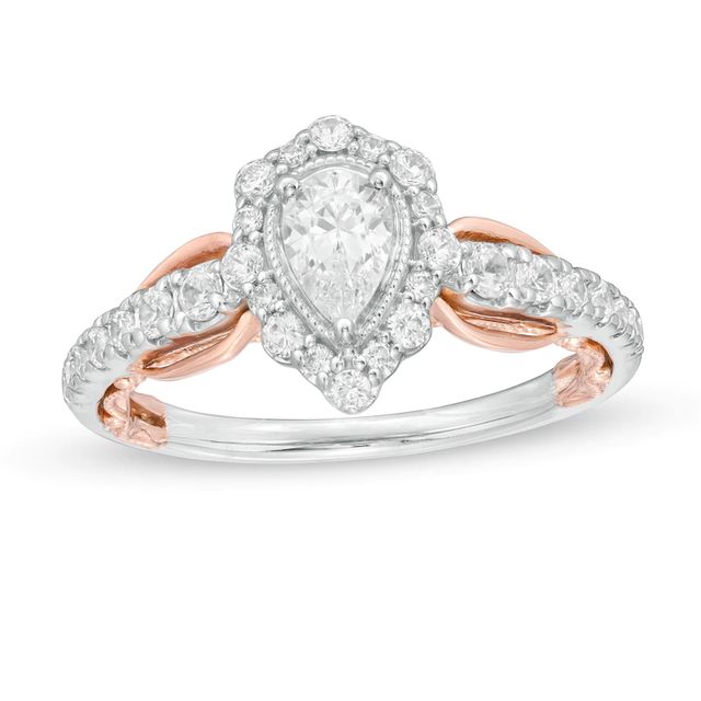 1.00 CT. T.W. Pear-Shaped Diamond Frame Vintage-Style Engagement Ring in 14K Two-Tone Gold|Peoples Jewellers