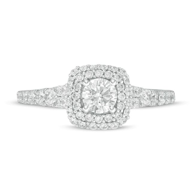 0.95 CT. T.W. Diamond Double Cushion Frame Engagement Ring in 14K White Gold
