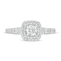 0.95 CT. T.W. Diamond Double Cushion Frame Engagement Ring in 14K White Gold|Peoples Jewellers