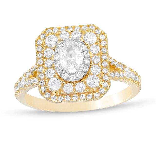 0.95 CT. T.W. Oval Diamond Cushion Frame Engagement Ring in 14K Gold|Peoples Jewellers