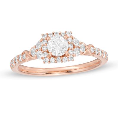 0.82 CT. T.W. Diamond Square Frame Tri-Sides Engagement Ring in 14K Rose Gold|Peoples Jewellers