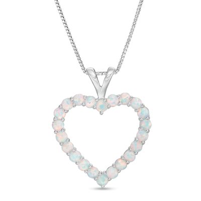 Lab-Created Opal Heart Outline Pendant in Sterling Silver|Peoples Jewellers