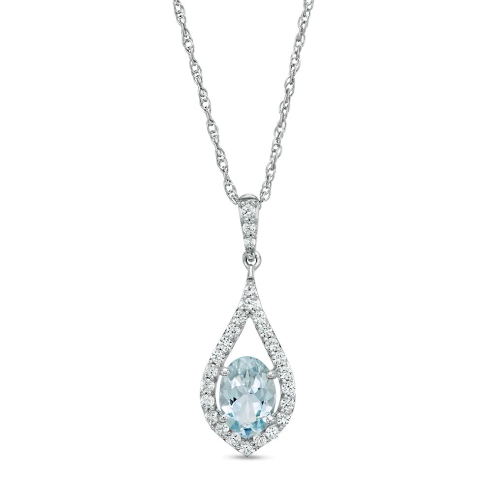 Oval Aquamarine and Lab-Created White Sapphire Teardrop Pendant in Sterling Silver|Peoples Jewellers