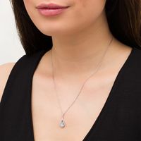 Oval Aquamarine and Lab-Created White Sapphire Teardrop Pendant in Sterling Silver|Peoples Jewellers