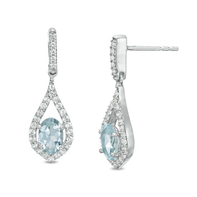 Oval Aquamarine and Lab-Created White Sapphire Teardrop Earrings in Sterling Silver|Peoples Jewellers