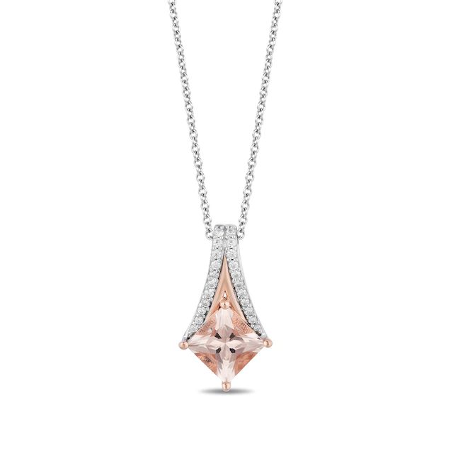 Enchanted Disney Aurora 6.0mm Princess-Cut Morganite and 0.09 CT. T.W. Diamond Pendant in Sterling Silver and 10K Rose Gold - 19"|Peoples Jewellers