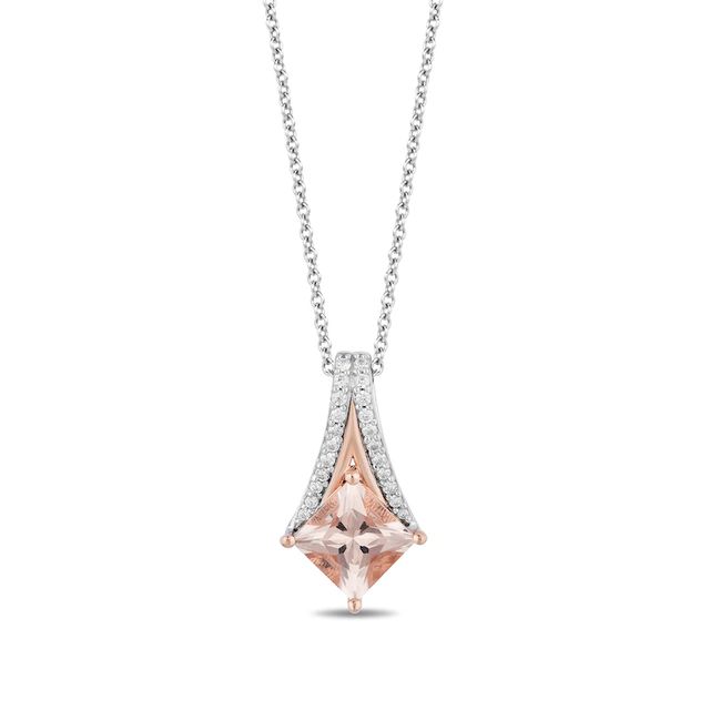 Enchanted Disney Aurora 6.0mm Princess-Cut Morganite and 0.09 CT. T.W. Diamond Pendant in Sterling Silver and 10K Rose Gold - 19"