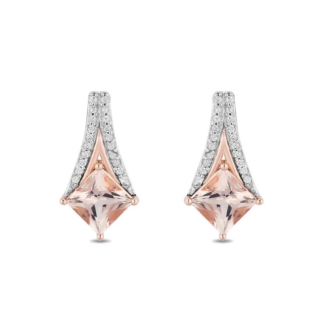 Enchanted Disney Aurora Princess-Cut Morganite and 0.09 CT. T.W. Diamond Earrings in Sterling Silver and 10K Rose Gold|Peoples Jewellers