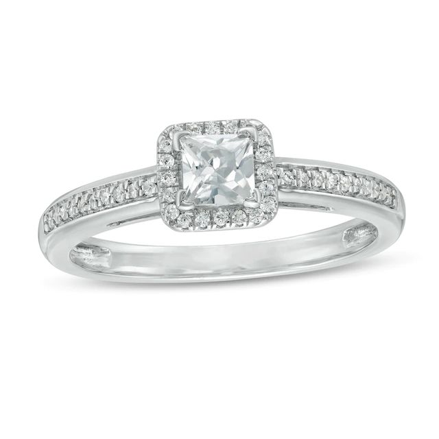 0.45 CT. T.W. Princess-Cut Diamond Cushion Frame Engagement Ring in 10K White Gold|Peoples Jewellers