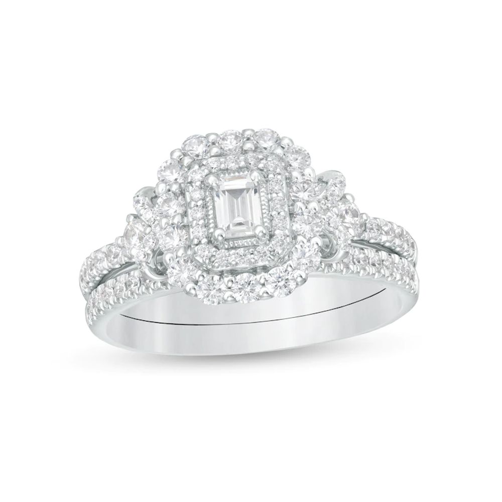0.70 CT. T.W. Emerald-Cut Diamond Vintage-Style Bridal Set in 14K White Gold|Peoples Jewellers