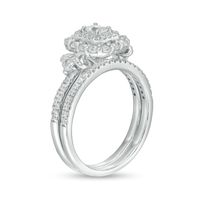 0.70 CT. T.W. Emerald-Cut Diamond Vintage-Style Bridal Set in 14K White Gold|Peoples Jewellers
