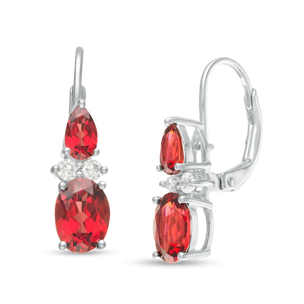 Oval and Pear-Shaped Garnet with Lab-Created White Sapphire Duo Drop Earrings in Sterling Silver|Peoples Jewellers