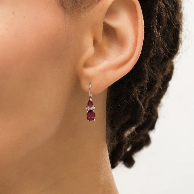 Oval and Pear-Shaped Garnet with Lab-Created White Sapphire Duo Drop Earrings in Sterling Silver|Peoples Jewellers
