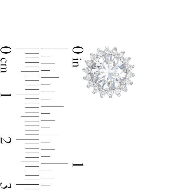 8.0mm Lab-Created White Sapphire Sunburst Frame Stud Earrings in Sterling Silver|Peoples Jewellers