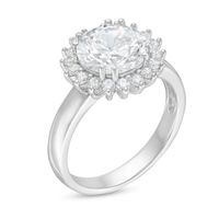 9.0mm Lab-Created White Sapphire Sunburst Frame Ring in Sterling Silver|Peoples Jewellers