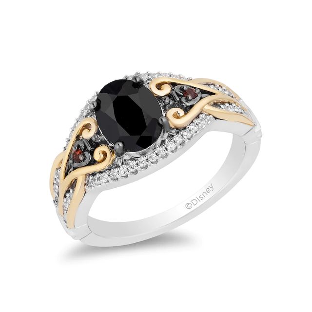 Enchanted Disney Villains Evil Queen Oval Onyx, Garnet and 0.145 CT. T.W. Diamond Ring in Sterling Silver and 10K Gold|Peoples Jewellers