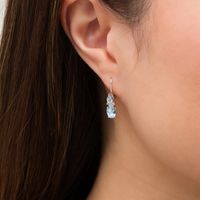 Oval and Pear-Shaped Aquamarine with Lab-Created White Sapphire Duo Drop Earrings in Sterling Silver|Peoples Jewellers