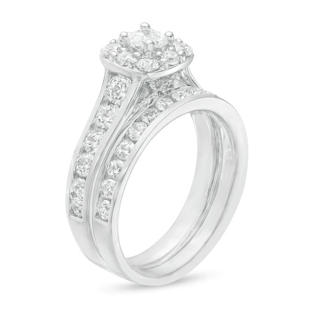 2.00 CT. T.W. Certified Canadian Diamond Cushion Frame Bridal Set in 14K White Gold (I/I2)|Peoples Jewellers