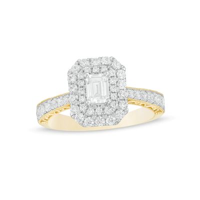 1.20 CT. T.W Certified Canadian Emerald-Cut Diamond Frame Engagement Ring in 14K Gold (I/SI2)|Peoples Jewellers