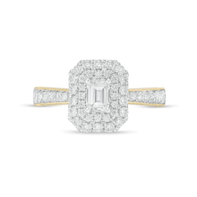1.20 CT. T.W Certified Canadian Emerald-Cut Diamond Frame Engagement Ring in 14K Gold (I/SI2)