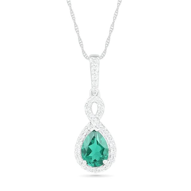 Pear-Shaped Lab-Created Emerald and White Sapphire Infinity Drop Pendant in Sterling Silver