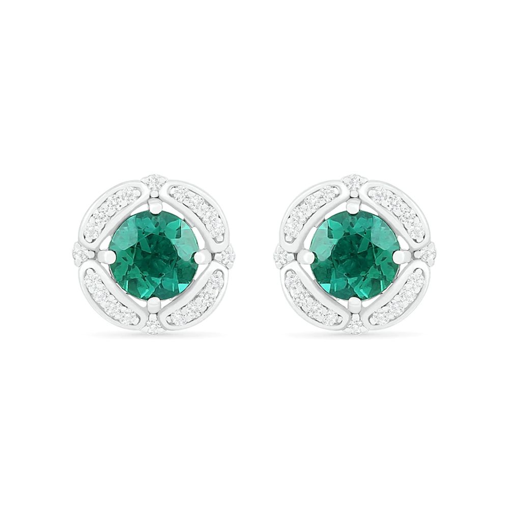 6.0mm Lab-Created Emerald and White Sapphire Open Clover Frame Stud Earrings in Sterling Silver|Peoples Jewellers