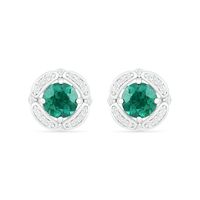 6.0mm Lab-Created Emerald and White Sapphire Open Clover Frame Stud Earrings in Sterling Silver|Peoples Jewellers