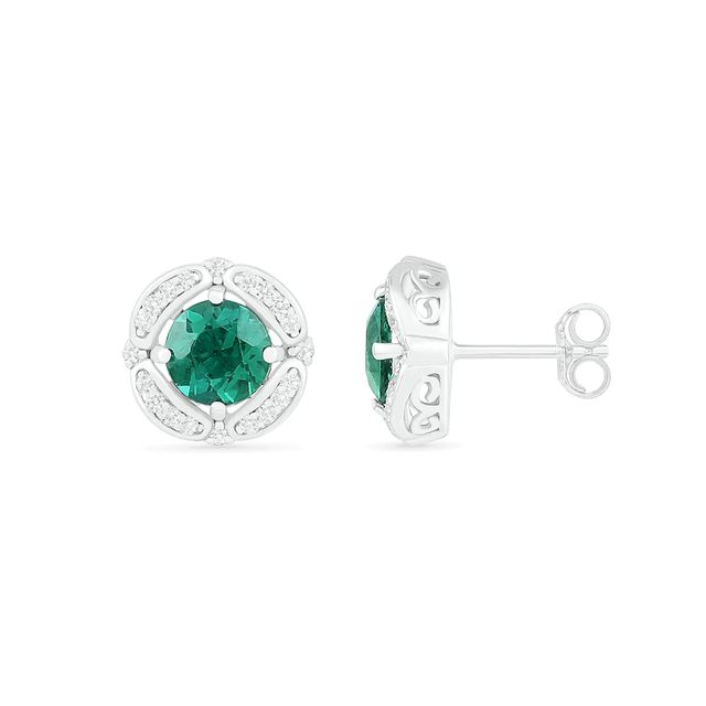 6.0mm Lab-Created Emerald and White Sapphire Open Clover Frame Stud Earrings in Sterling Silver|Peoples Jewellers