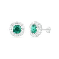 6.0mm Lab-Created Emerald and White Sapphire Open Clover Frame Stud Earrings in Sterling Silver|Peoples Jewellers