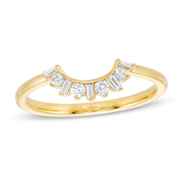 0.18 CT. T.W. Baguette and Round Diamond Contour Wedding Band in 14K Gold|Peoples Jewellers