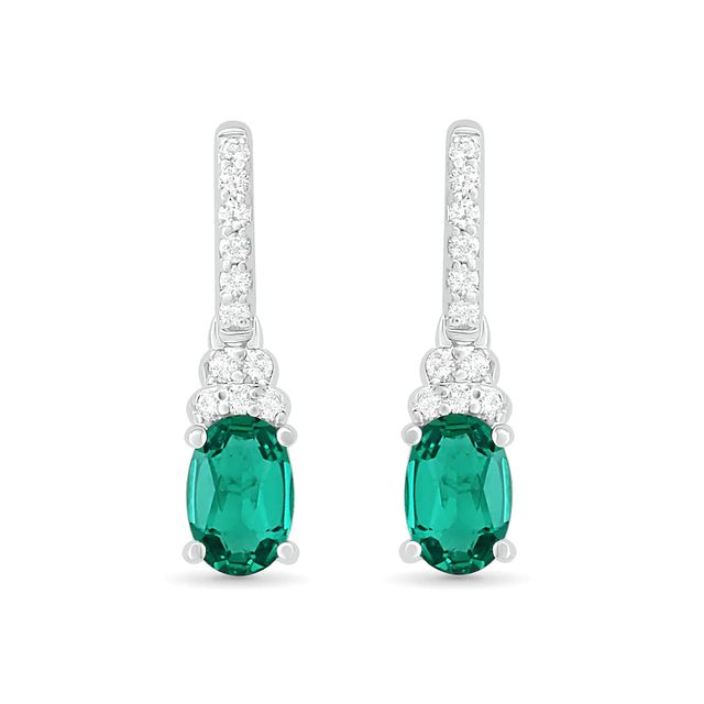 Oval Lab-Created Emerald and White Sapphire Tiered-Top Drop Earrings in Sterling Silver