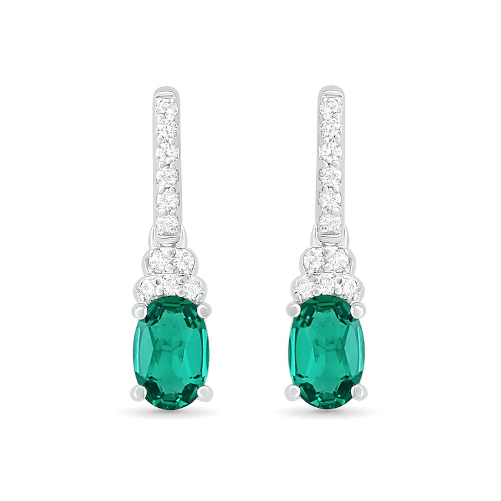 Oval Lab-Created Emerald and White Sapphire Tiered-Top Drop Earrings in Sterling Silver|Peoples Jewellers