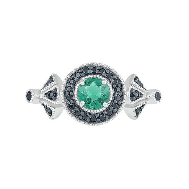 5.0mm Lab-Created Emerald and 0.146 CT. T.W. Black Enhanced Diamond Frame Vintage-Style Ring in Sterling Silver|Peoples Jewellers