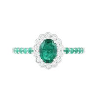 Oval Lab-Created Emerald and White Sapphire Scallop Frame Ring in Sterling Silver|Peoples Jewellers